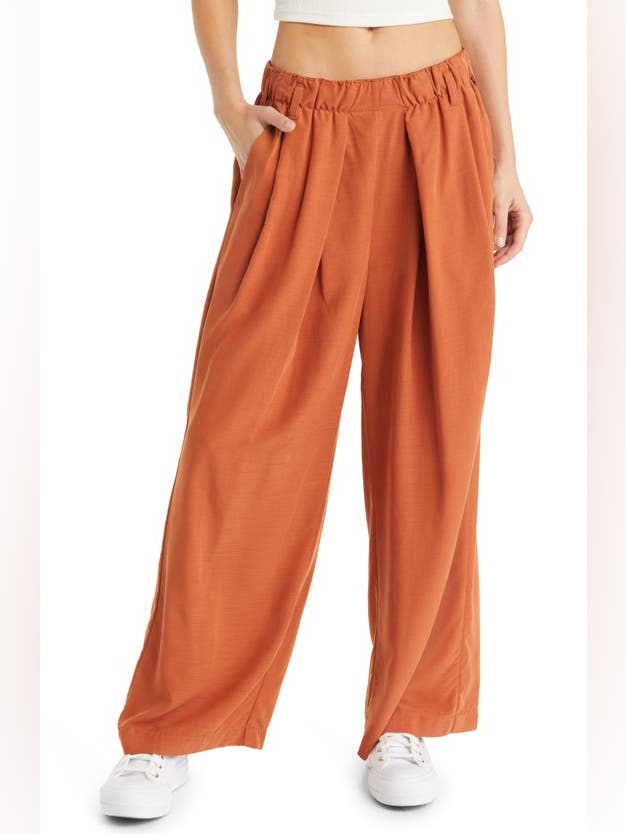 Free People Nothin’ To Say Pleated Wide Leg Elastic Waist Pants Size Medium